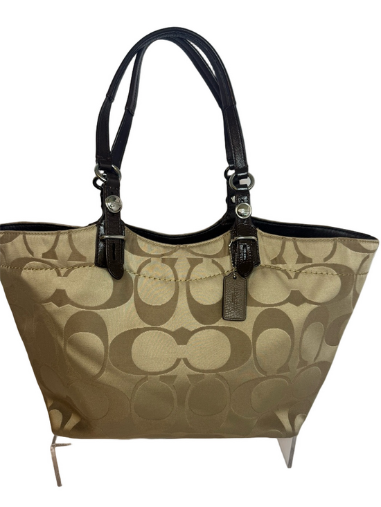 Coach Handbags - #342 Coach Signature Khaki Canvas Jacquard & Leather Tote Bag